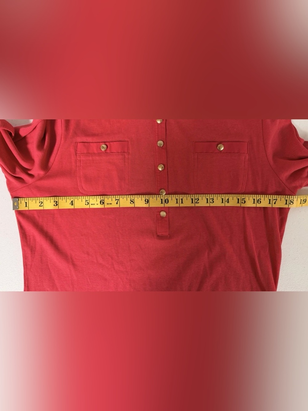 Lauren Ralph Lauren Red Knit Polo Shirt Gold Buttons 3/4 Sleeve Women’s Size L - Picture 6 of 6